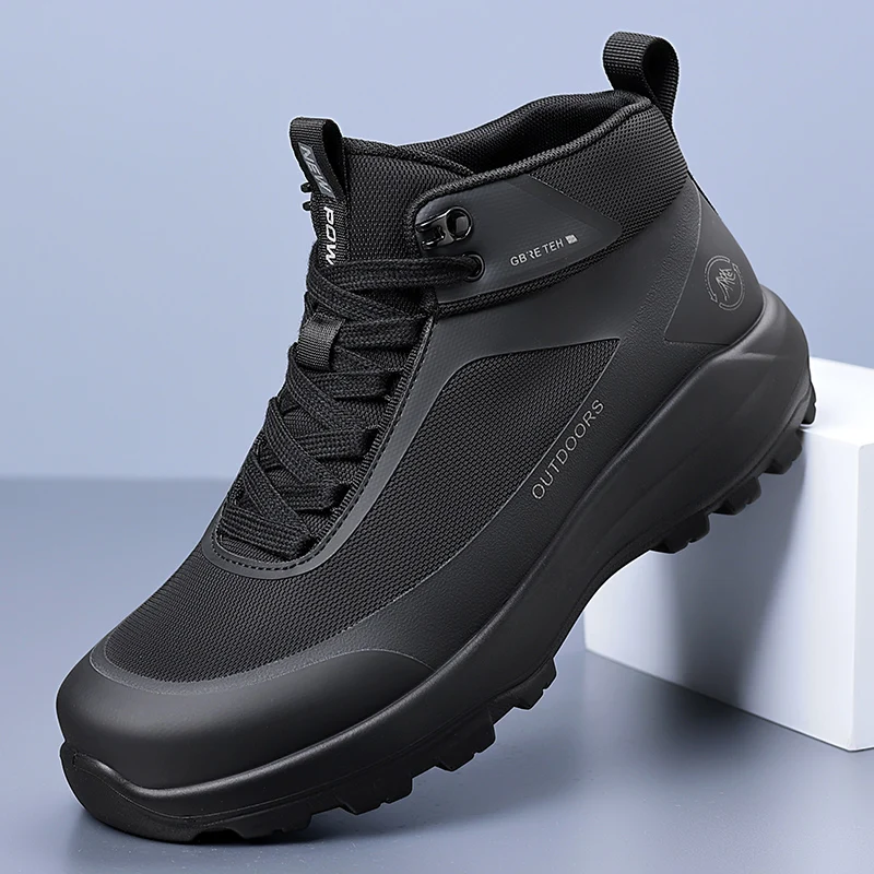 

High-Top Men's Shoes, Winter Casual Versatile Trendy Thick-Soled Black Sports Shoes with a High-End Feel for Teenagers, Hiking a