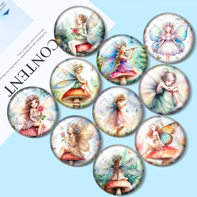 Cute Fairies  12mm/18mm/20mm/25mm Round photo glass cabochon demo flat back Making findings