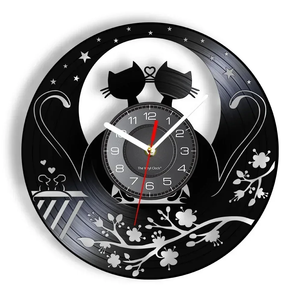 Pet Cat Cute Kitten Art Vinyl Record Wall Clock Children's Room Wall Watch Pet Cat Owner Retro Home Decoration Gift Wall Clock