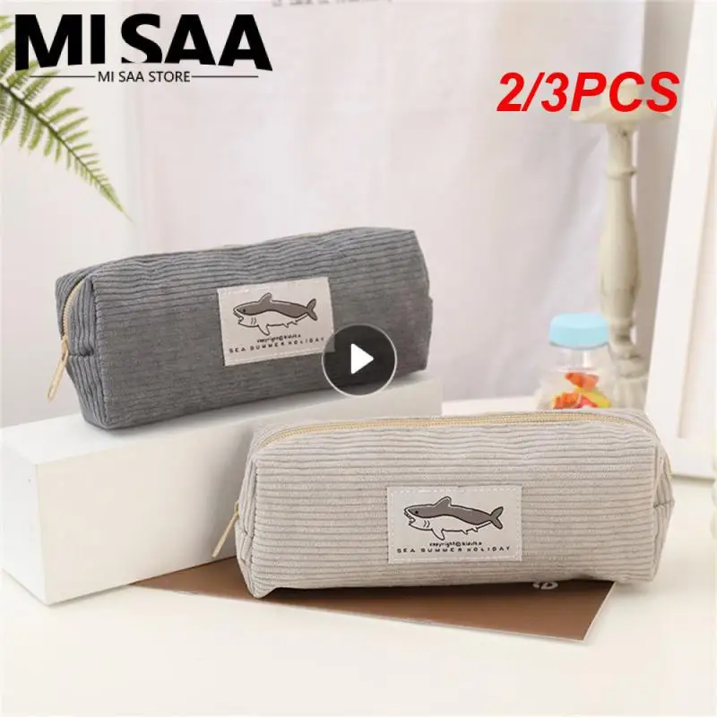 2/3PCS Corduroy School Pencil Pouch Large Capacity Pen Bag About 35g Shark Pencil Case Super Capacity Stationery