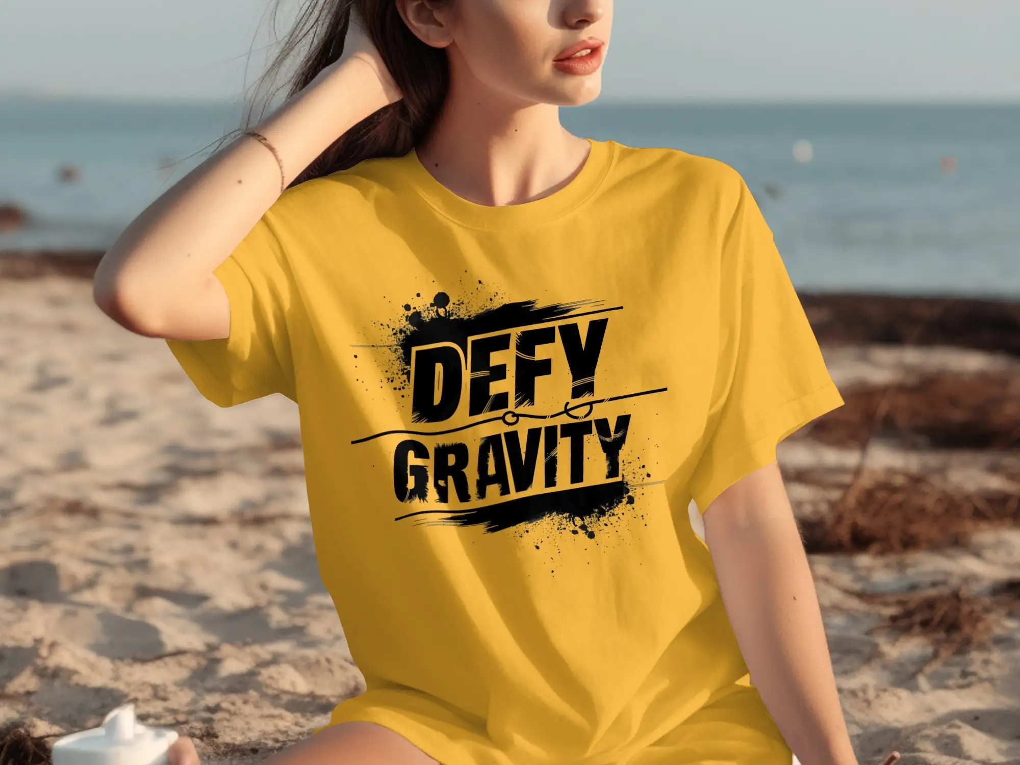 Defy Gravity Inspirational T Shirt Trendy Design Motivational Typography Positive Message Cool Urban Style Top