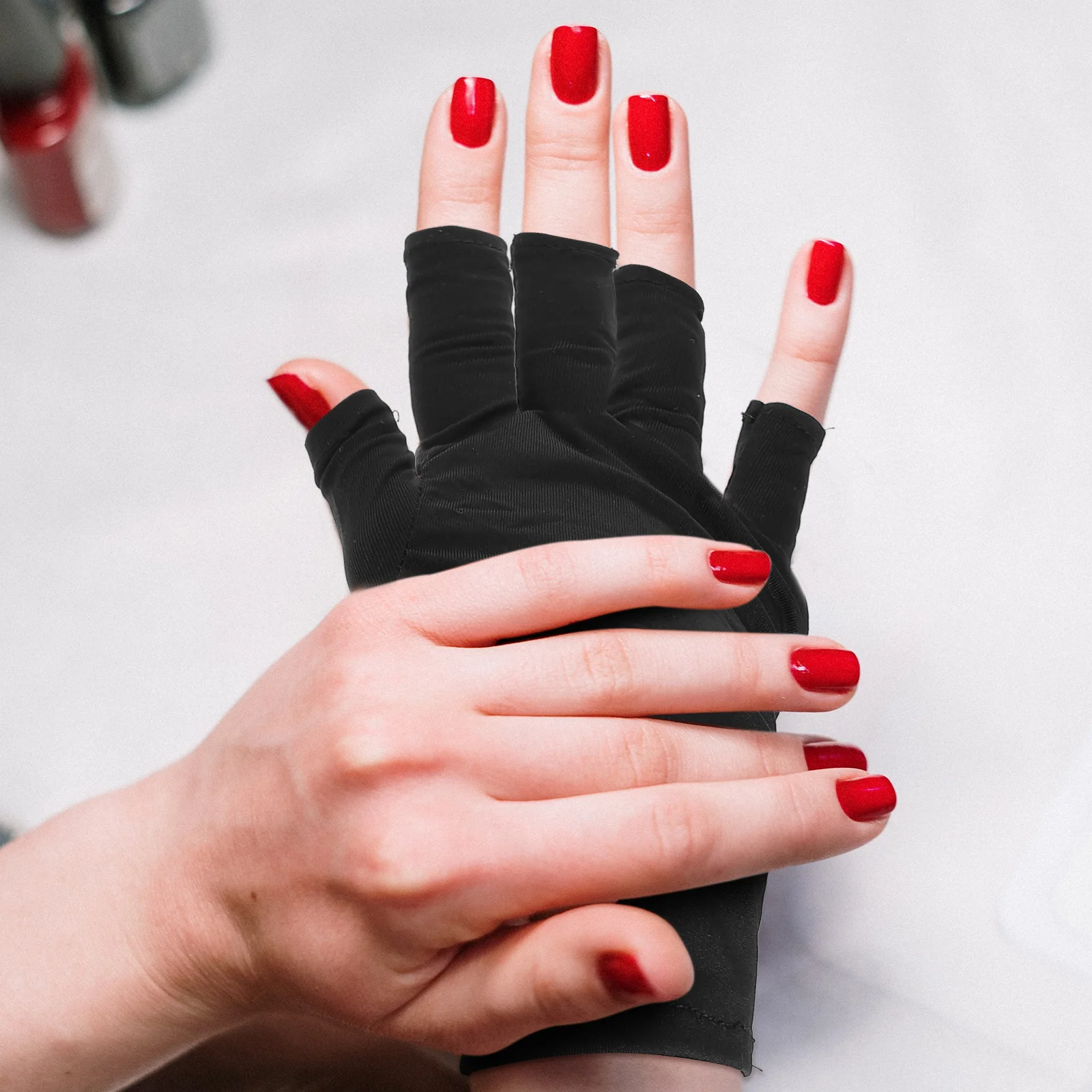 

Nail Gloves 2 Pairs UV Protection Gel Nails Vintage Fabric Art Supplies Manicure Accessory Comfortable Elastic Durability