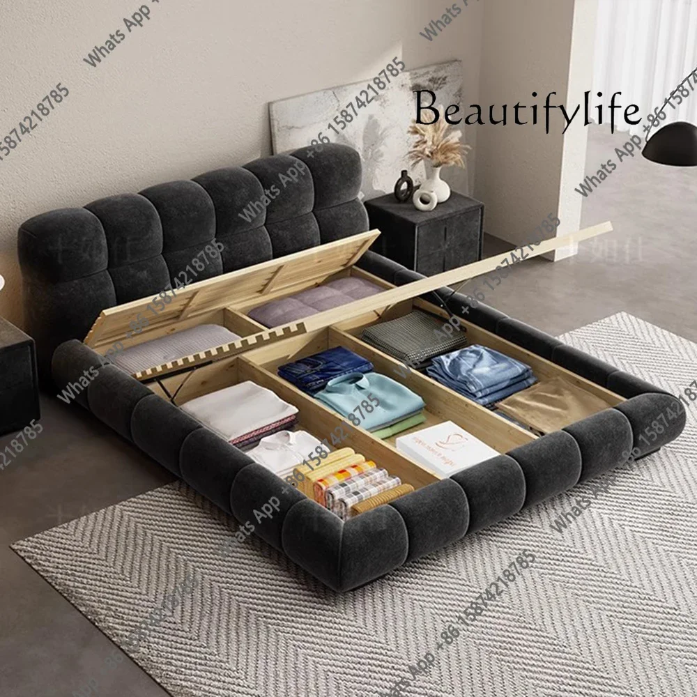 Cama Casal Nórdica N63 com Cabeceira Luxuosa Preta, Cama Dupla 180x200 Multifuncional Moderna, Cama Box para Decoração de Casa