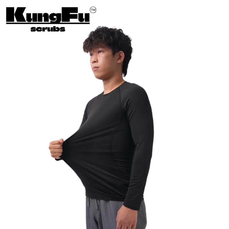 

KUNGFU SCRUBS внутренние футболки для мужчин, модальная круглая футболка с длинными рукавами, тонкая чистая черная/белая эластичная футболка