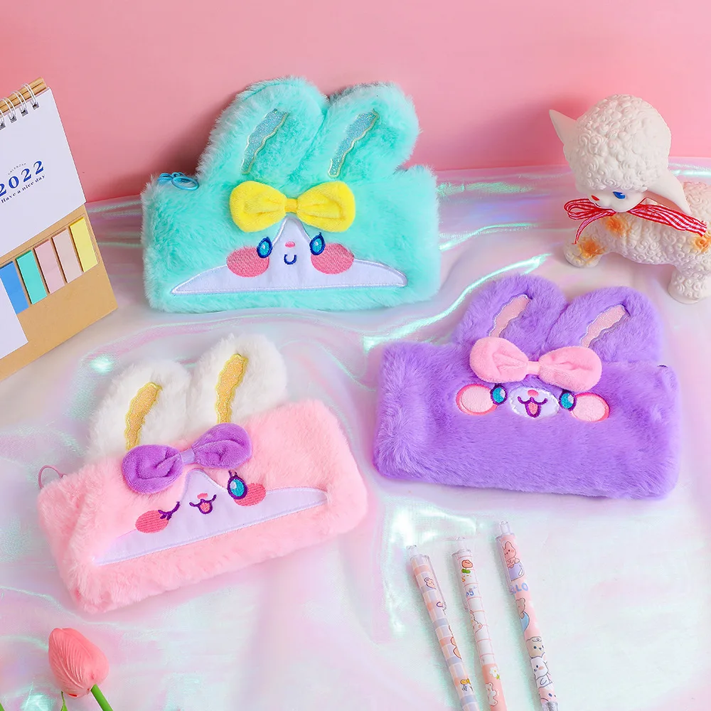 

Cute Plush Cartoon Rabbit Handheld Bag Girl Pink Square Storage Bag Student Pencil Storage Bag