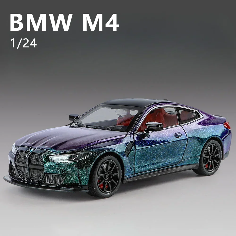 1:24 BMW M4 IM Alloy Miniature Car Diecast Metal Scale Car Model Sound＆Light Simulation Collection Children Toy Vehicle Gift