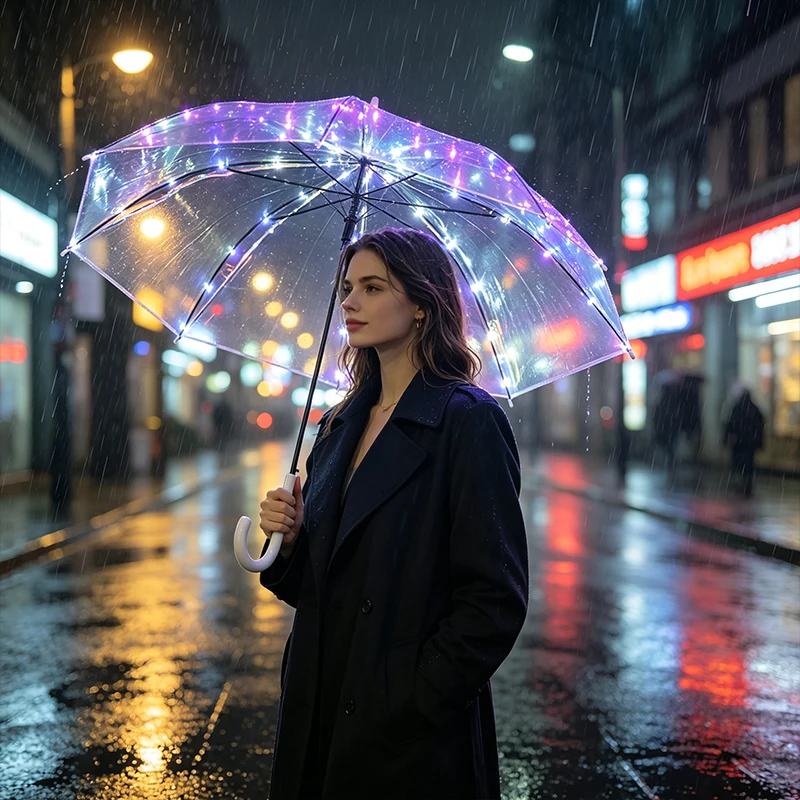 Outdoor Night Photoshoot Prop Waterproof Carnival Parade Light up LED Umbrella Club Party Stage Performance Glowing Umbrella