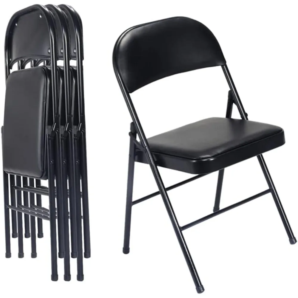 

4 Pack Black Folding Chairs with Padded Seats for Outdoor & Indoor, Portable Stackable Commercial Seat with Steel Frame