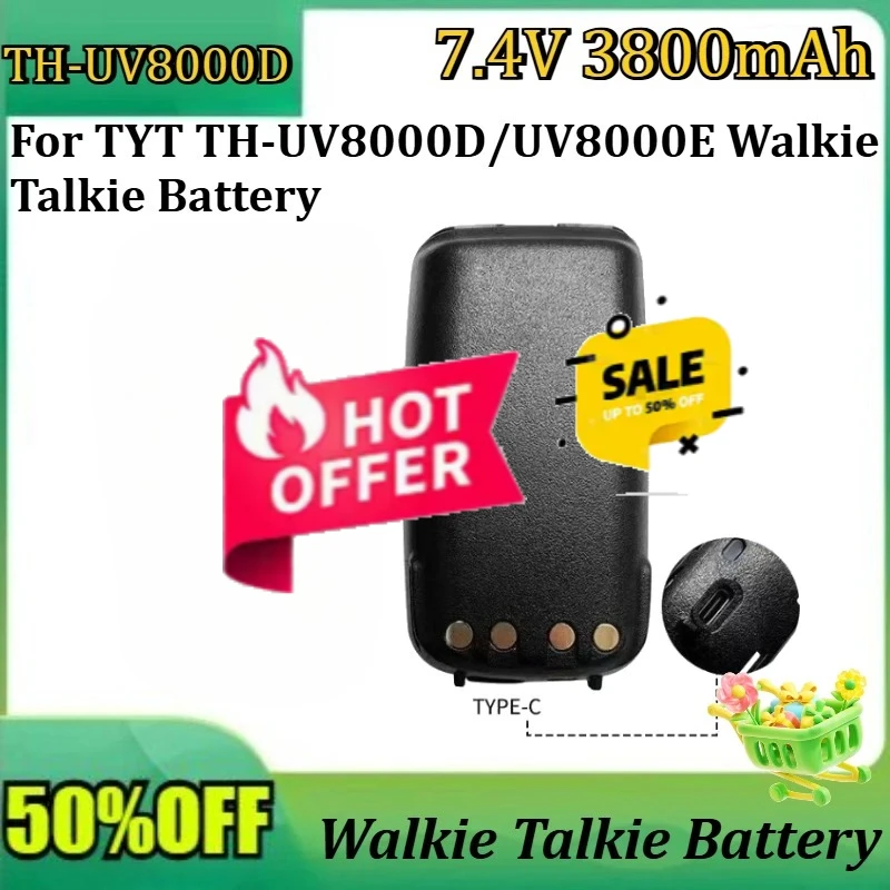 

New TH-UV8000D 3600mAh/3800mAh Rechargeable Battery for TYT TH-UV8000D/UV8000E Walkie Talkie Battery Supports TYPE-C Charging