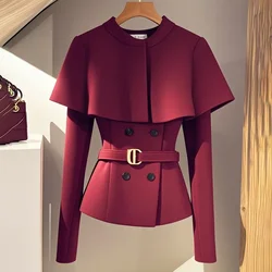 Sweet Cape Jacket Women's Outwear Spring Autumn New Chic Casual Jacket Fashion Slim Double-Breasted Long Sleeve Coat Tops