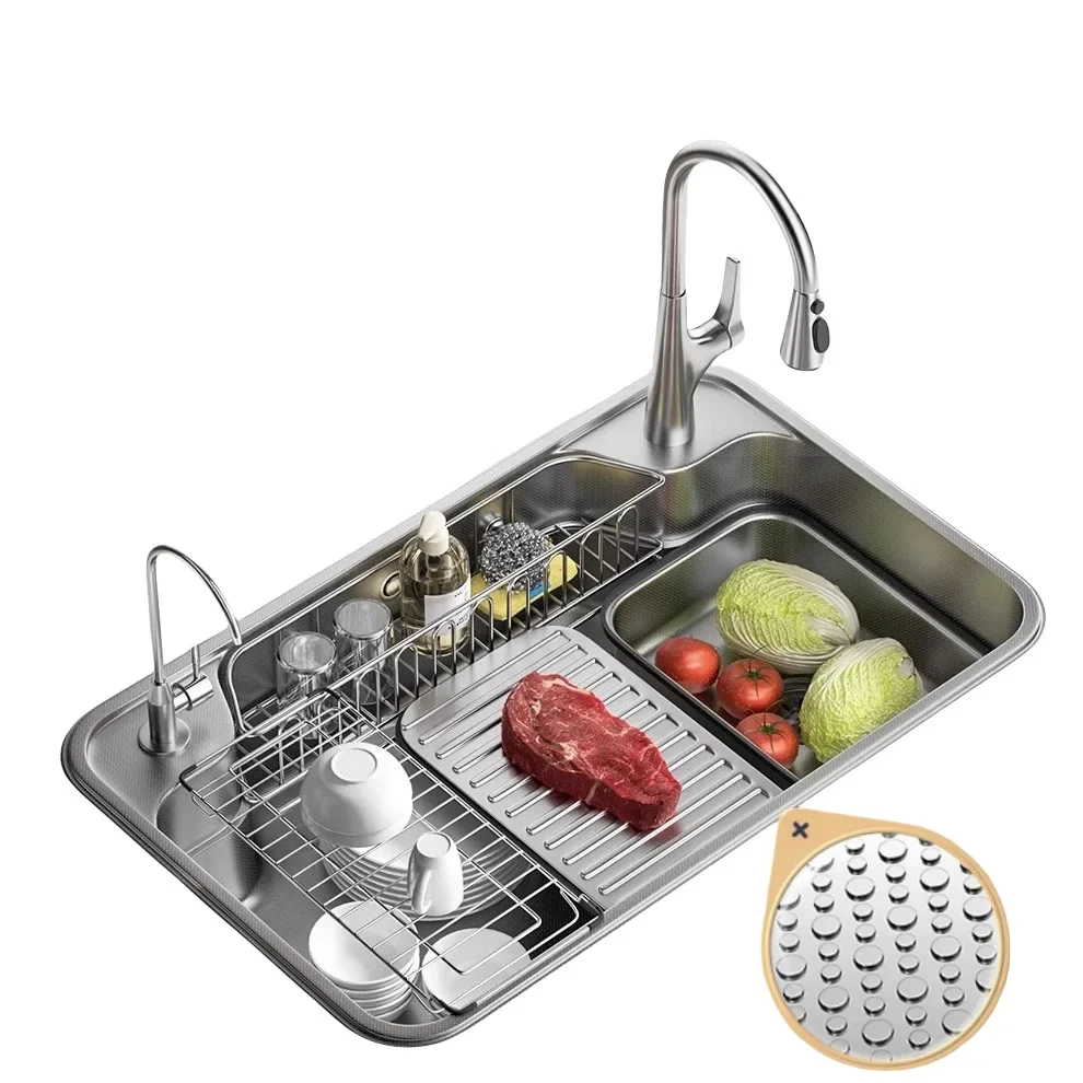 Embossed sink Large single sink Kitchen Household side dish washing Stainless steel Multifunctional vegetable washing pool