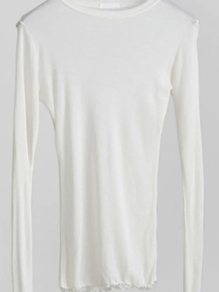 Hohe Qualität Plain T Shirt Frauen Elastische Grundlegende T-shirts Weibliche Casual Tops Langarm Sexy Dünne T-shirt durchsichtig