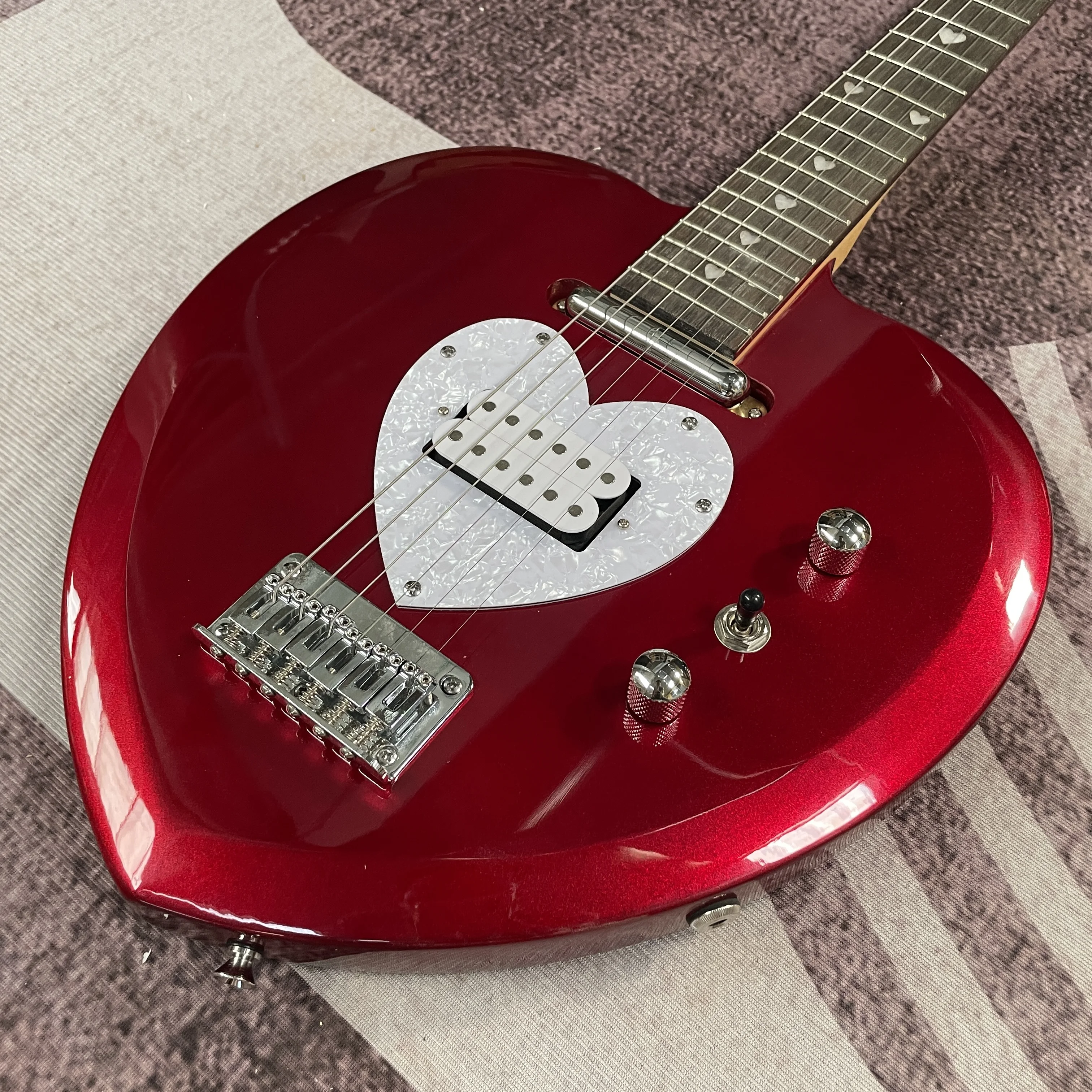 Fast Ship Red Heart Shape Guitar Metallic Red Body Chrome Parts Express love