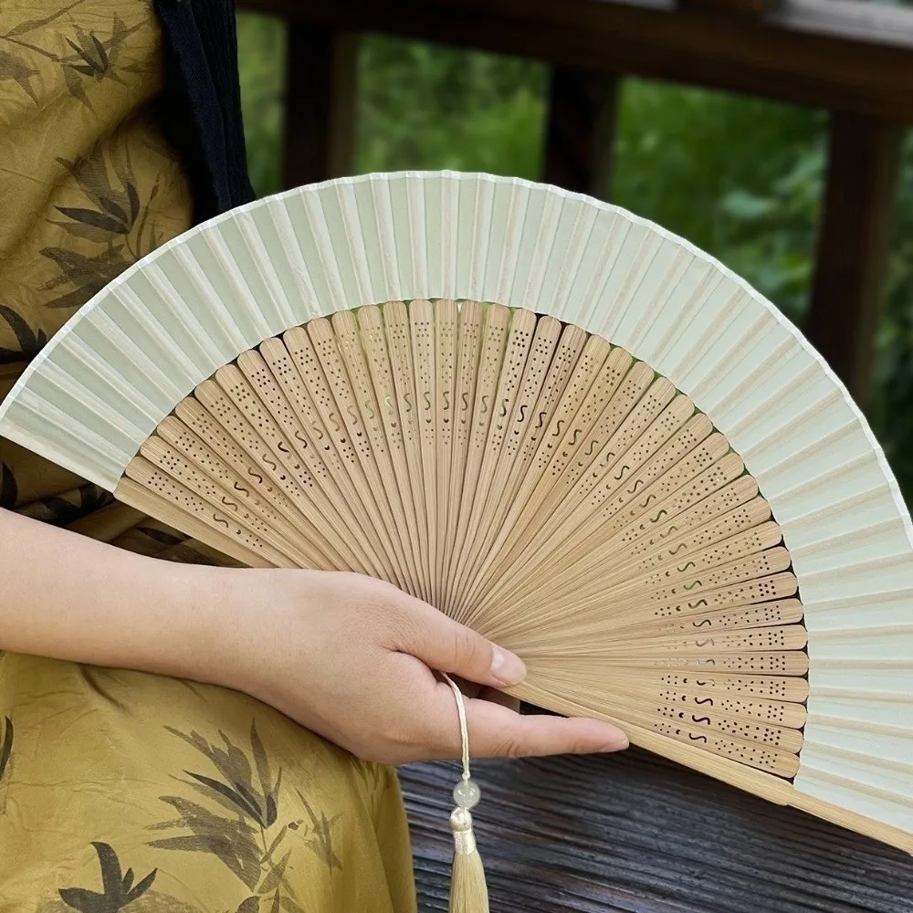 Exquisite Antique Folding Hand Fan with Tassel Portable Chinese Style Fan Hollowed-out Dance Fan Women