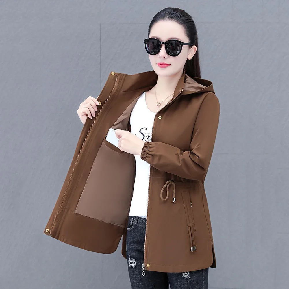 Spring Coat Women's 2024 New High-end Temperament Long Hooded Windbreaker Middle-aged Mother Joker Loose Top Tide.