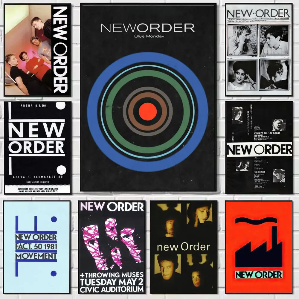Cool band New Order Poster Self-adhesive Painting with prints Home bedroom living room decoration