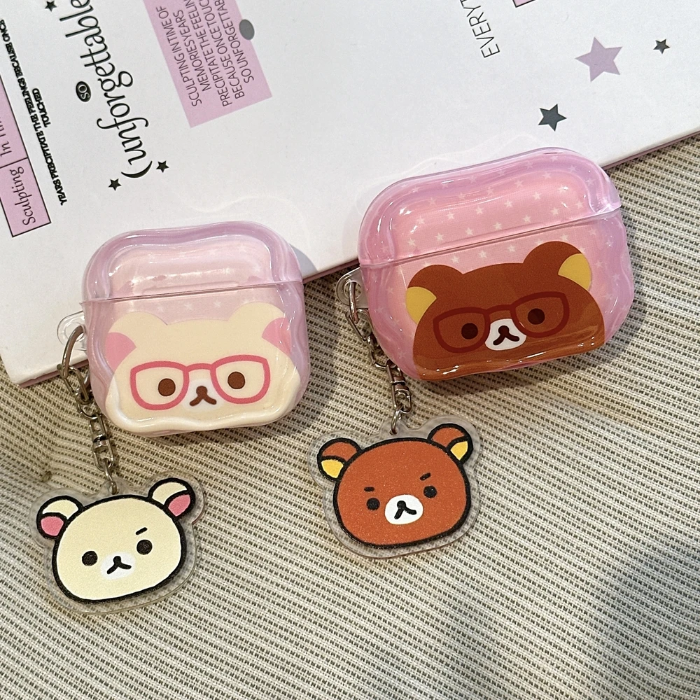 Cute Cartoon Anime Rilakkuma Bear Earphone Case For Airpods 4 2 3 1 Pro 3 2 Wireless Bluetooth Headset Protective Hard Cover