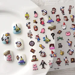 Disney Anime Weird Town Toy Story 5D Embossed Stickers Nail Art Accessories Cartoon Cat Pony Nail Stickers Nail Art Supplies