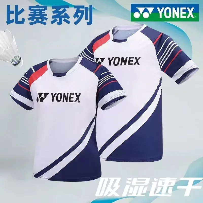 Yonex-Uniformes de compétition de badminton pour hommes et femmes, Économie en Y respirants à manches courtes, séchage rapide, 2024 Nouveau