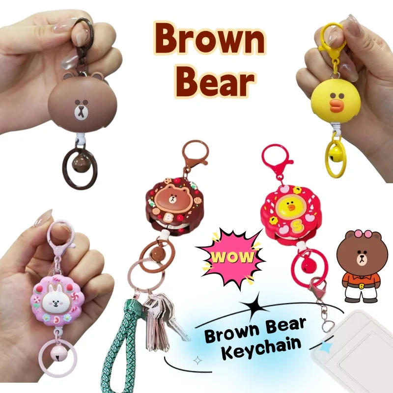 

Brown Bear Cute Anime Cartoon Silicone Male and Female Access Card Anti-Lost Retractable Pull Keychain Pendant Holiday Gift