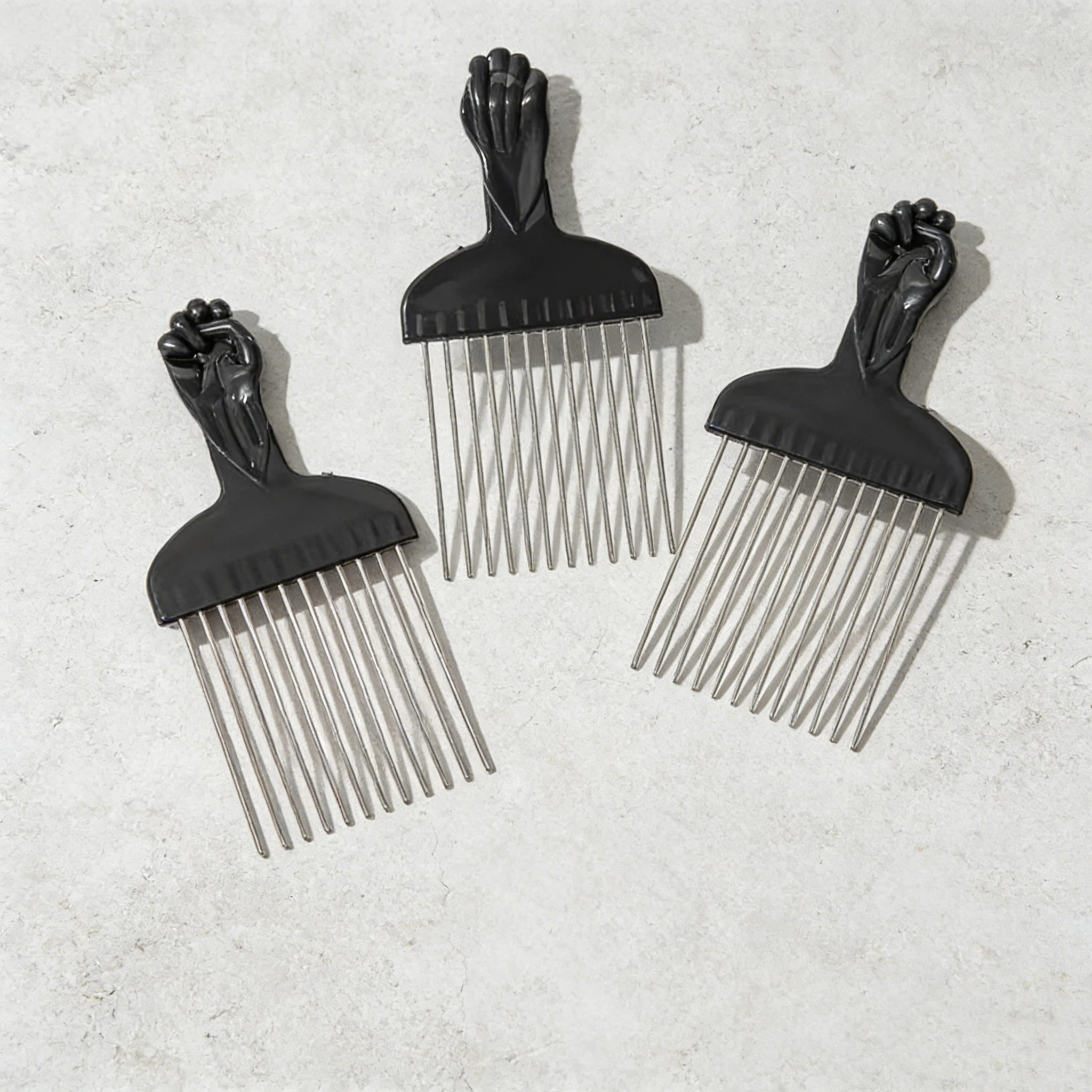 3-piece set of stainless steel African hair comb, durable metal comb - plastic handle, special for real hair wigs