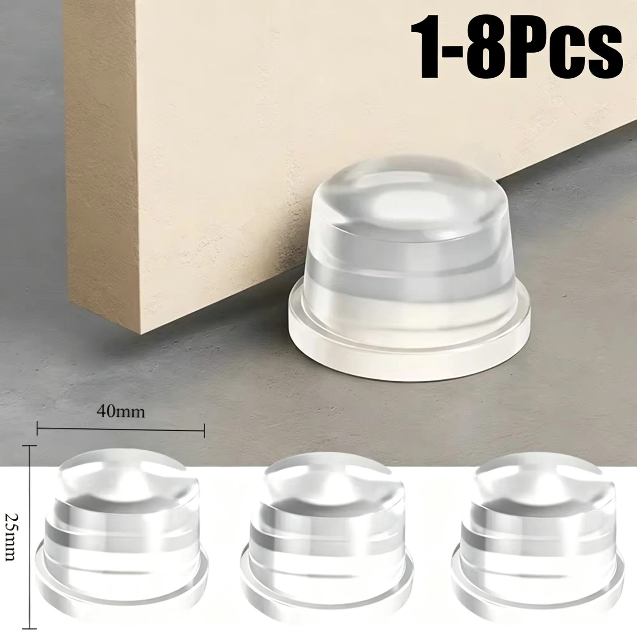 1‑8Pcs No‑Drill Transparent Silicone Door Stopper Anti‑Bump Pad Safety Protection Door Stop for Home Office Use