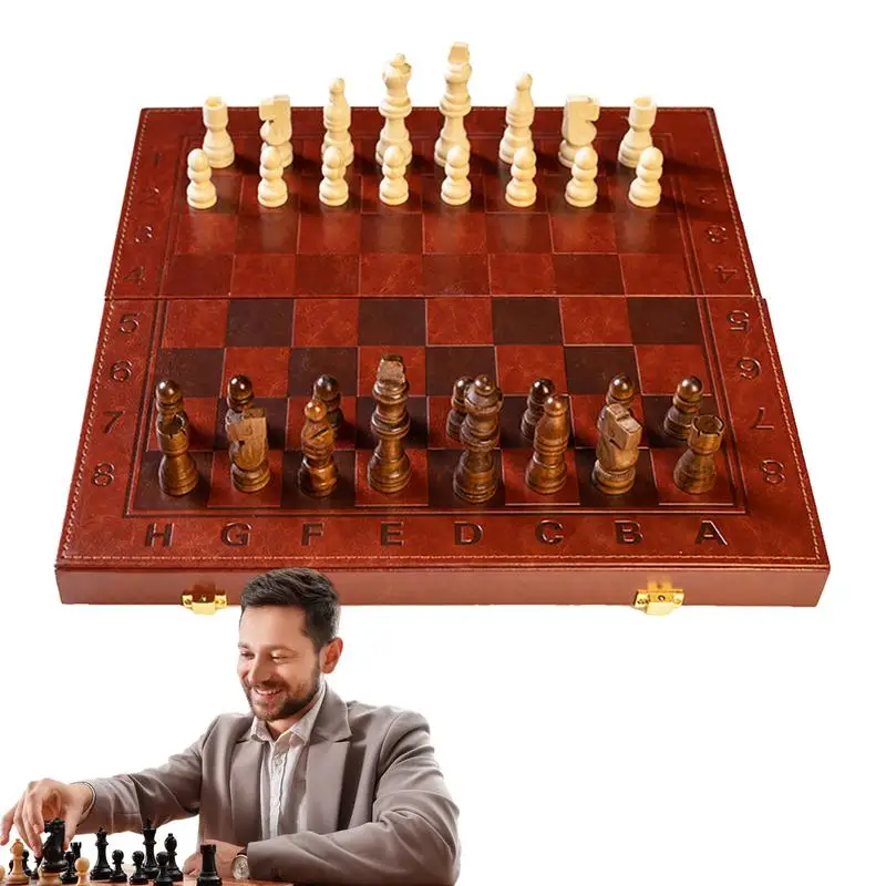 Chess Board Game Set Travel Chess Game With Chess Pieces Family Fun Game Toys Folding Chess Board Brain Teaser Game For Adults