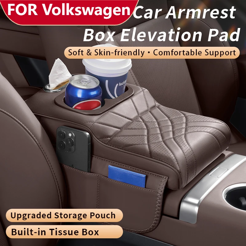 Car Center Console Armrest Cushion For ‌Volkswagen Passat Jetta Polo Storage Cup Holder Tissue Bag Armrest Heightening Pad Cover