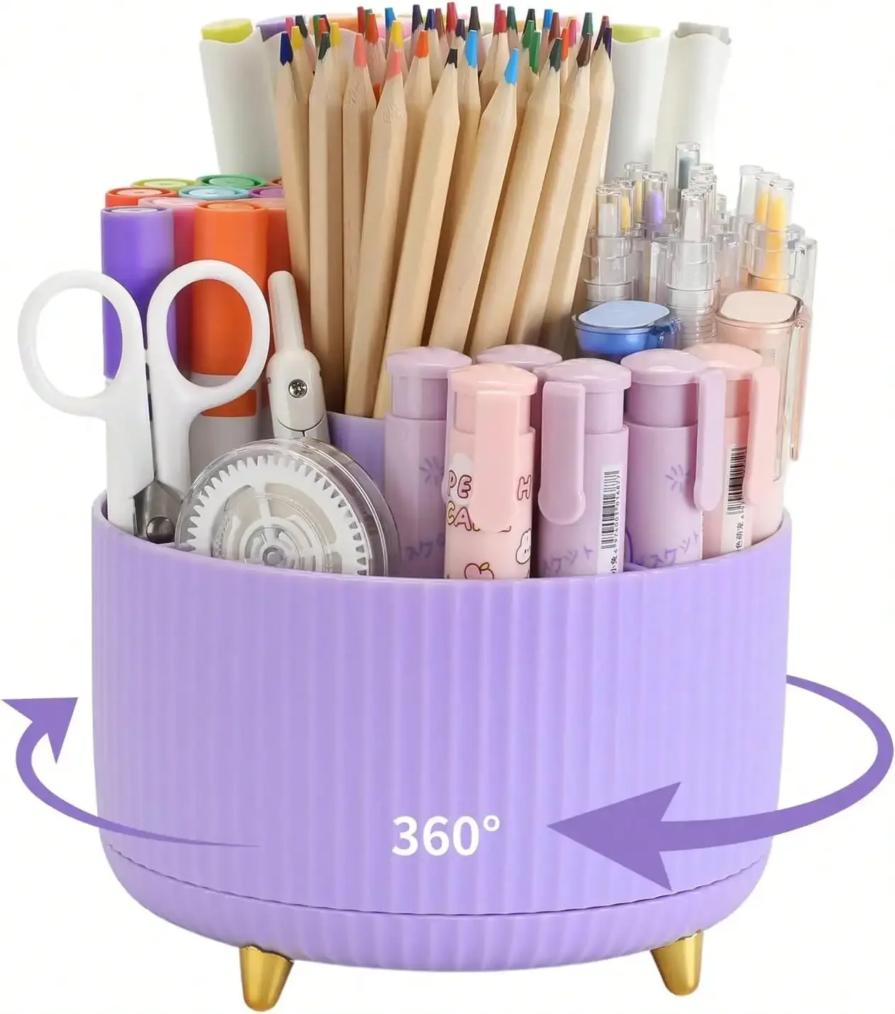 

2026 Pen Holder For Desk With 5 Slots 360°Rotating Pencil Holder Makeup Organiezr Teacher Supplies Office Decor (Purple), Perfect gift