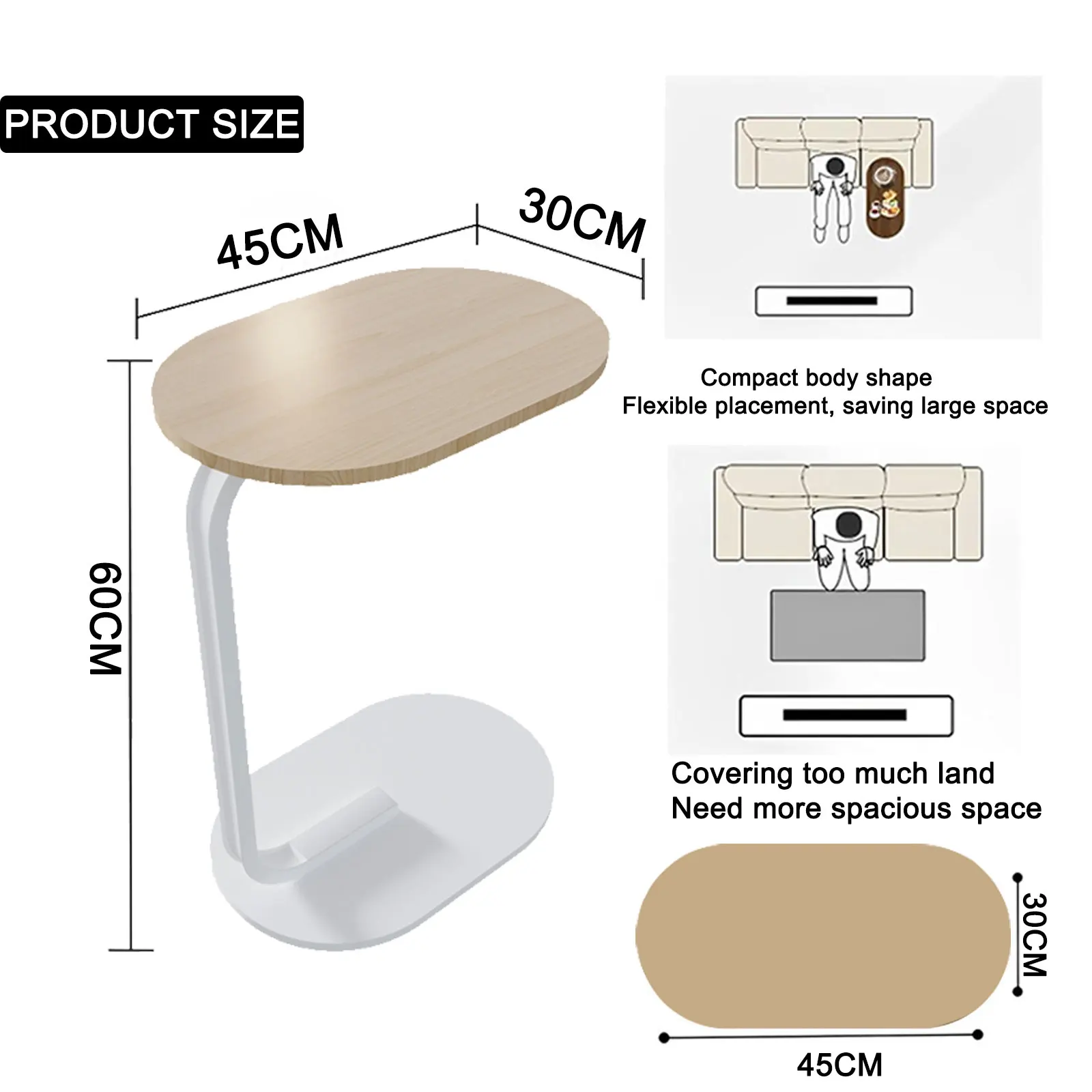 AnneFish Coffee Table  C-Shaped Coffee Table Sofa Side Table End Table For Living Room Bedroom Small Easy Assembly