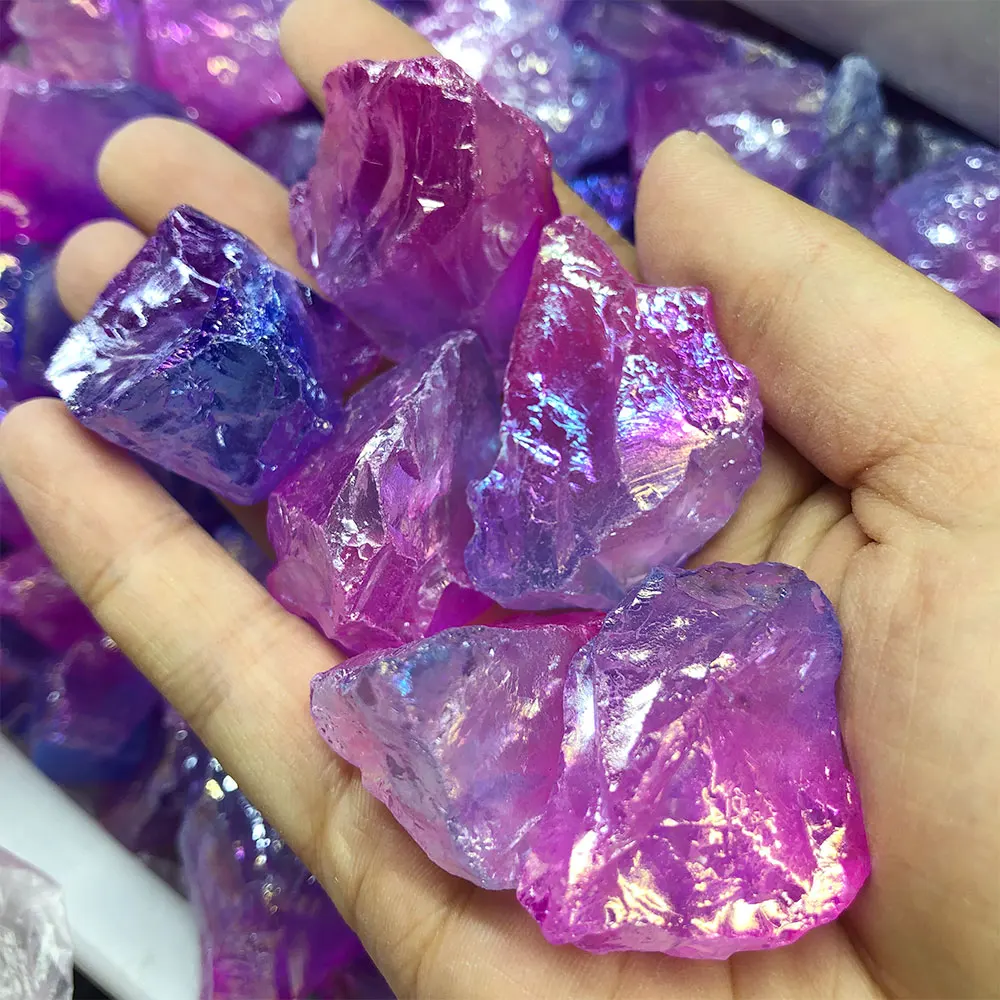 500g(1.1LB) Bulk Electroplated Aura Pink Blue Natural Stone Raw Crystals Quartz Healing Crystal Stones Mineral Home Decoration