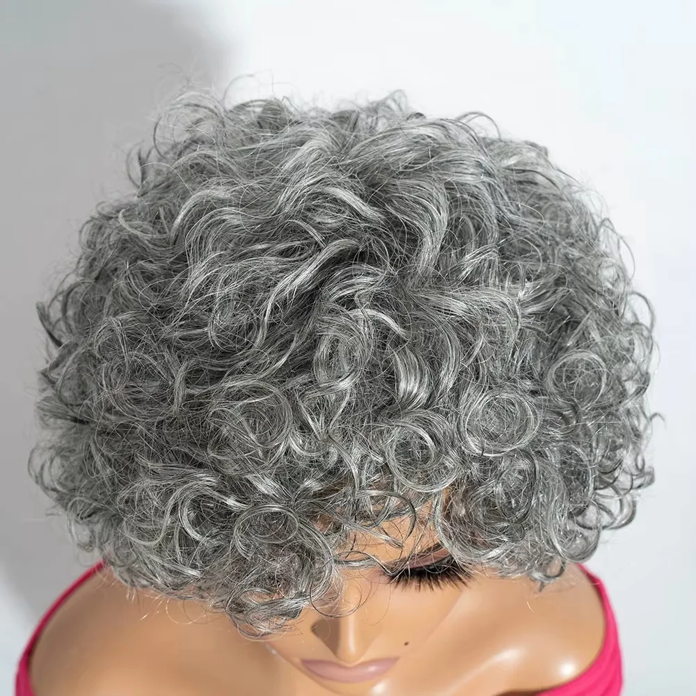 Pelucas rizadas Bob de sal y pimienta, 100% cabello humano, peluca con malla frontal gris, peluca ondulada profunda, pelucas grises de encaje transparente HD de 12 pulgadas para mujer
