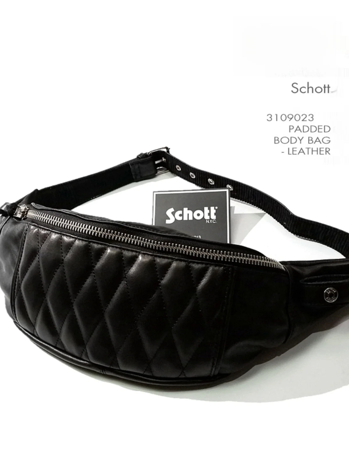 Schott Padded Leather Biker Waist Bag Chest Bag 2 Colors Soft Canvas  Zipper Closure Casual Style Pure Color Pattern