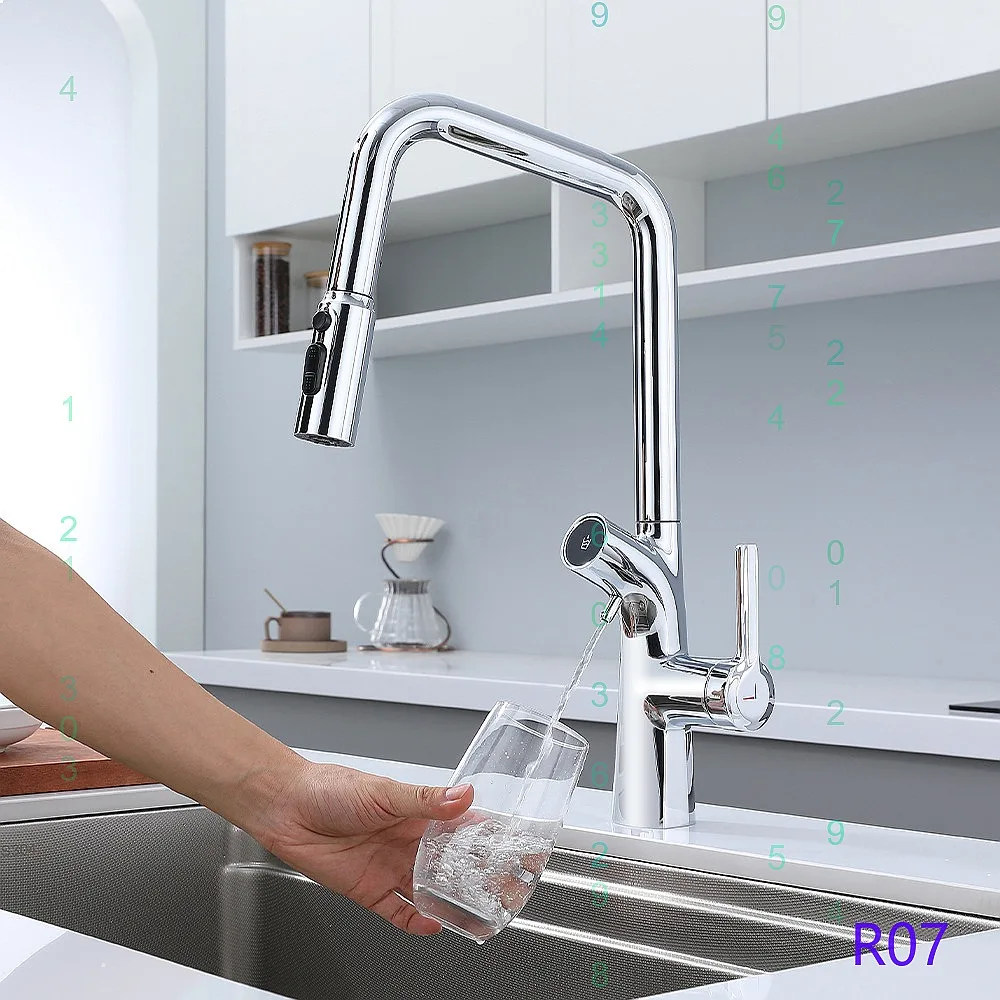 Cross Pull Out Kitchen Faucet 3 Mode Cold Hot Drinking Water Swivel Sprayer