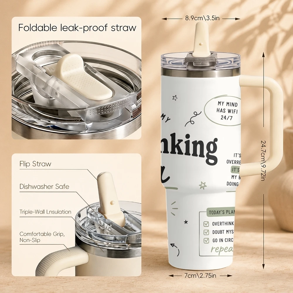 Funny Modern Minimal Mood Text Sassy Quote Vacuum Flasks 40oz Thermal Tumbler Stainless Steel Insulated Water Portable Mug Cup