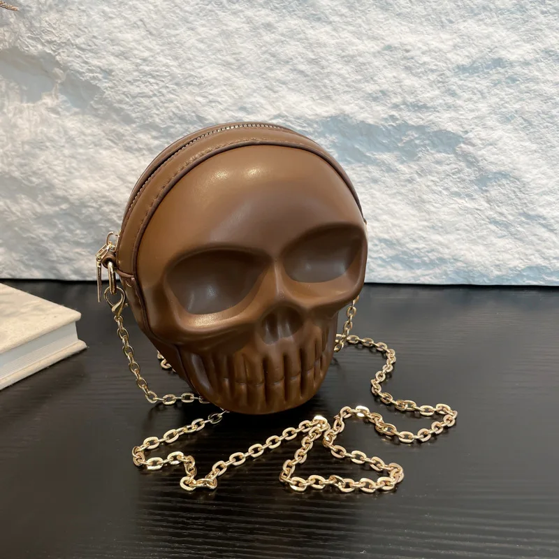 

Женская сумка через плечо в стиле панк с острым дизайном головы черепа, устойчивая уличная сумка через плечо из твердой оболочки для женщин с цепочками