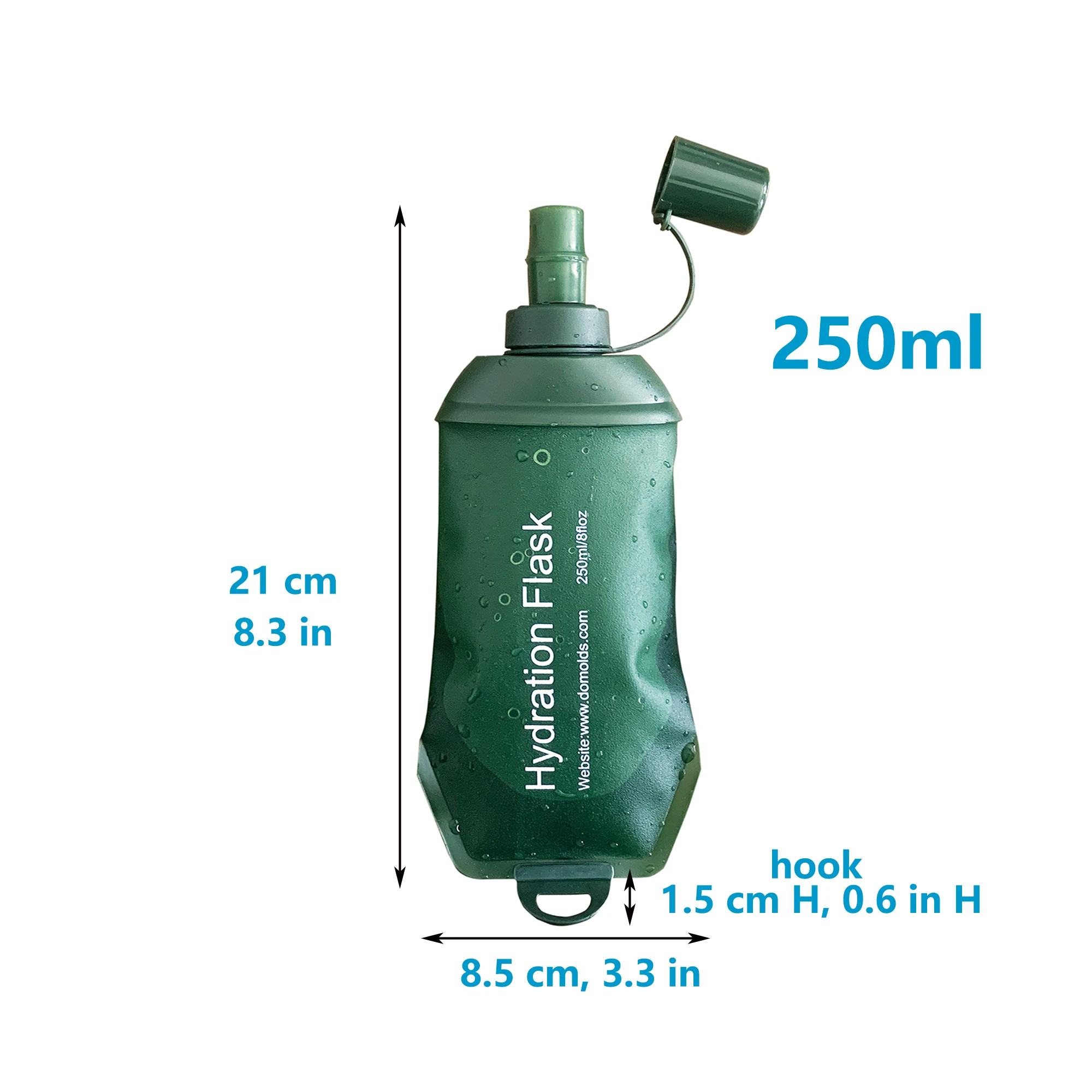 AXEN-Folding Water Bottle, Soft Flask, Blue, Green, White, Collapsible, TPU, Cycling, Running, Camping, Travelling, 250ml