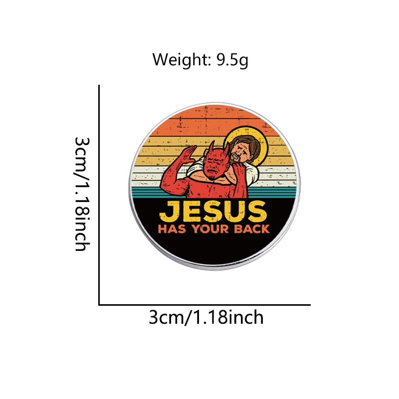 Jesus Has Your Back UV Printing Pin God And Devil Badge 30mm Vintage Collar Brooches Jewelry Gift for Friends