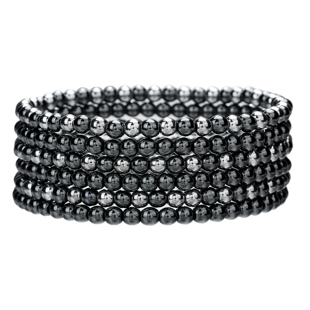 Meetvii Fashion Hematite Titanium Hertz Bracelet Simple Beaded Black Gallstone Elastic Bracelet Health Healing Jewelry