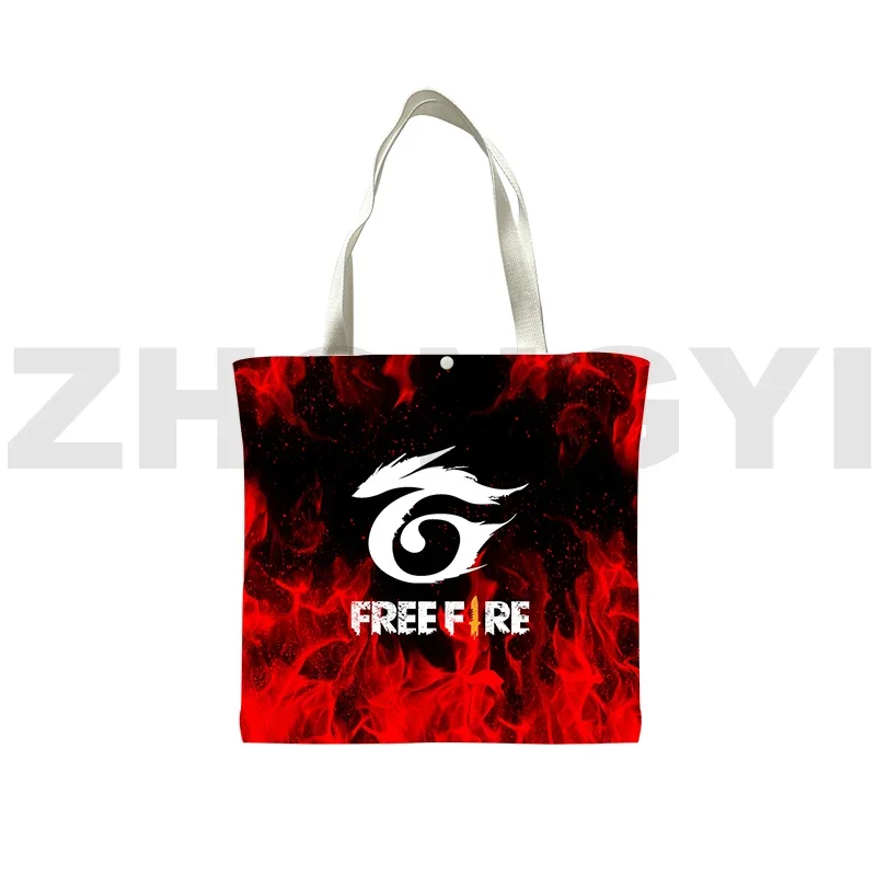 Lightweight Portable Free Fire Garena Shopping Bags Teenager Big Canvas Bag 3D Free Fire Game Tote Bags Reusable Supermarket Bag