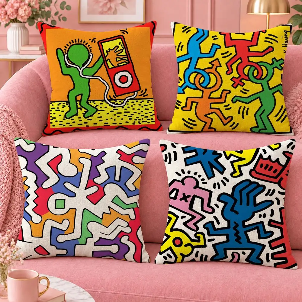 Art Pop Street Keith Haring Cushion Cover Cute Cartoon Throw Pillow Cover Soft Plush Cushion Cover Sofa Bedroom Home Decor