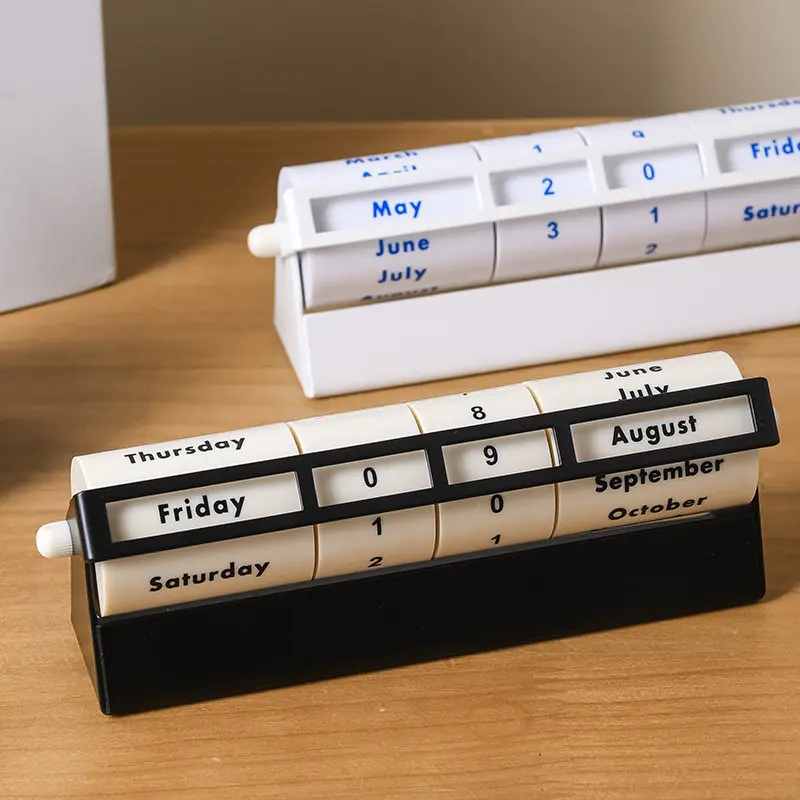 Metal Rotating Perpetual Calendar, Desk Calendar, Office Decor