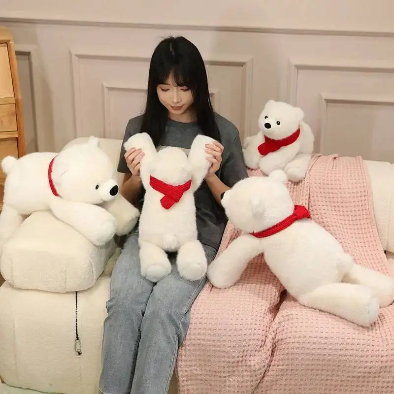 Leuke sjaal ijsbeer creatief knuffels rode sjaal beer pop slaapkussen grappige pop voor kinderen jongens meisjes kamer decoratie