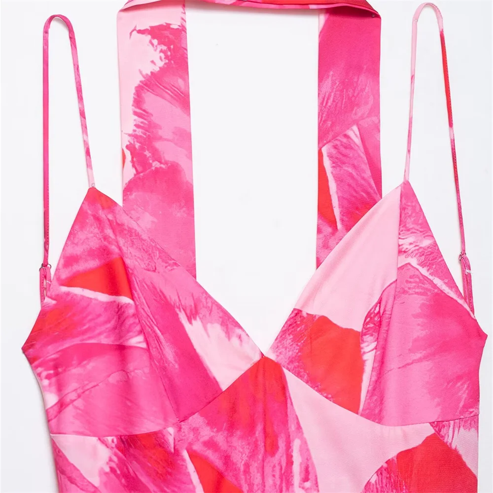 Frauen Kleid Design Sinn Hängenden Hals Kragen Ärmelloses Gedruckt Lange Stil Temperament Sommer Neue Kleid