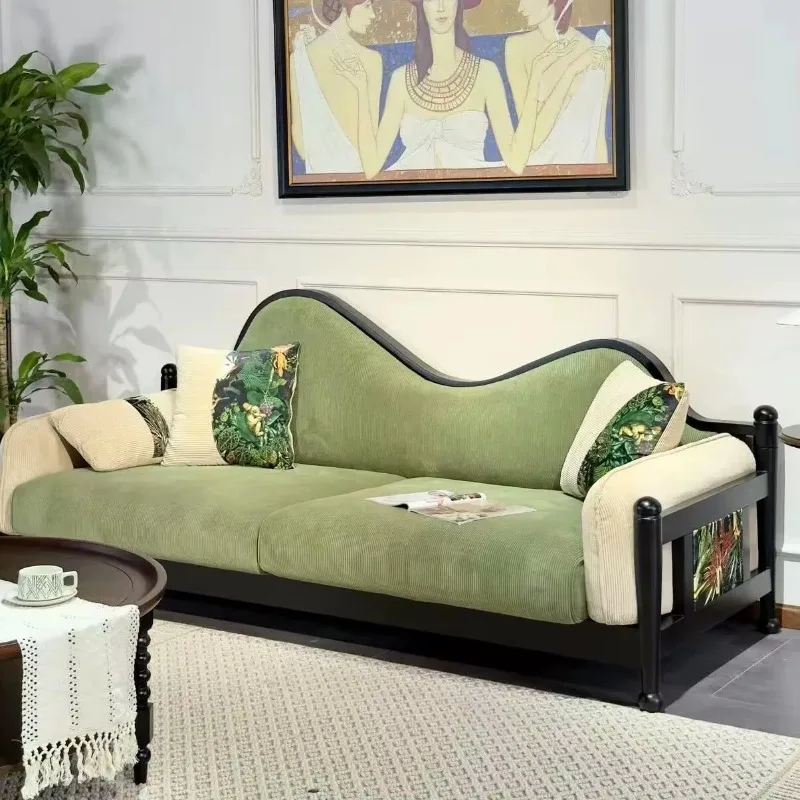 Medieval modern three-seater corduroy fabric sofa with sponge-filled metal legs, suitable for living rooms and hotels