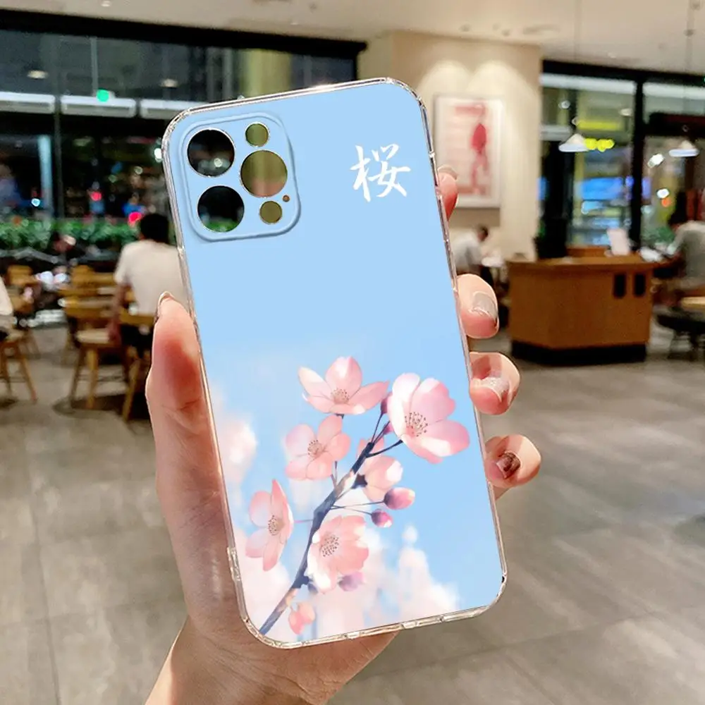 Japan Cherry Blossom Phone Case FOR IPhone15 14 13 12 11 Pro 14 15 Plus 13 Pro MAX XR XS Transparent Covers