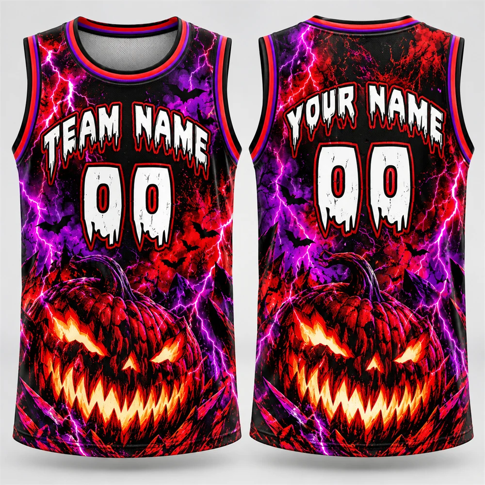 Mens Custom Halloween Basketball Tank Top Team Name Number Ghost Mummy and Skeleton Horror 3D Print Breathable Basketball Vest