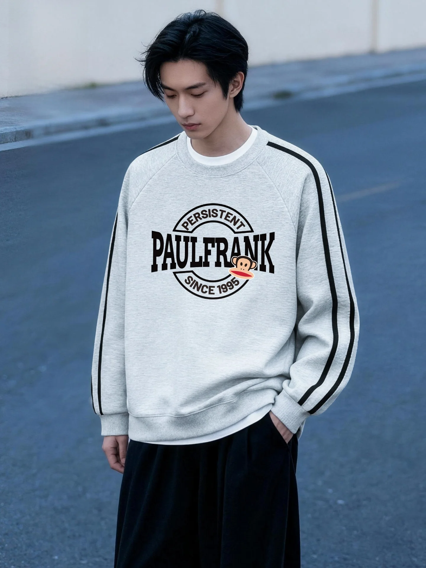 

Круглый свитшот M-формата: новая коллекция весна-осень, с цветными полосами, в американском стиле, с принтом, повседневный, удобный