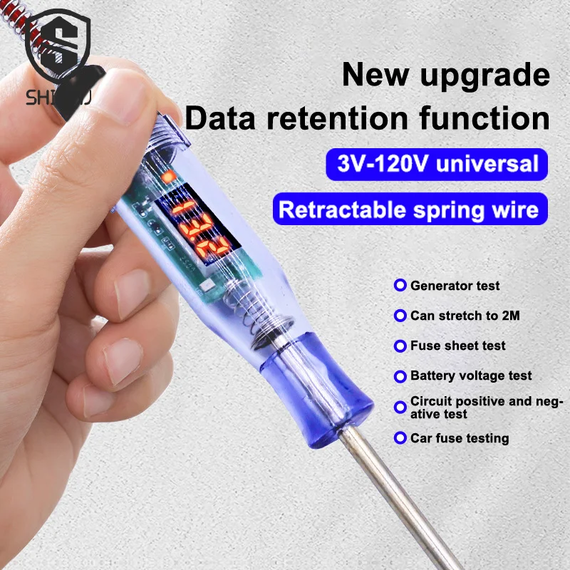 1Pcs 5V-120V Car Tester Pen Voltage Circuit Test DC Digital Display Electric Pen Probe Pen Auto Diagnostic Tools 2V 12V 24V 48V