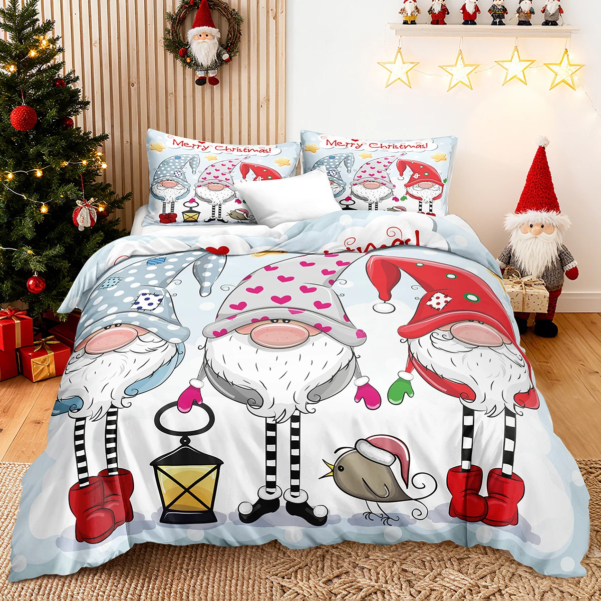 3pcs/set Christmas Reindeer Snowman Bedding Set Includes 1 Duvet Cover And 2 Pillowcases Soft And Skin-Friendly
